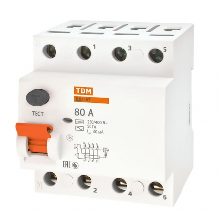 TDM ELECTRIC SQ0203-0047 Устройство защитного отключения ВД1-63 4Р 80А 30мА TDM